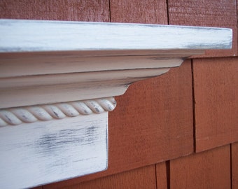 Wall Shelf, 36" Distressed Shelf with Rope Detail, Shabby Chic