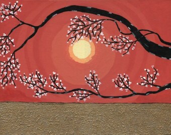 Abstract Modern Asian Zen Tree Landscape Painting Original Art by Manu 9x12