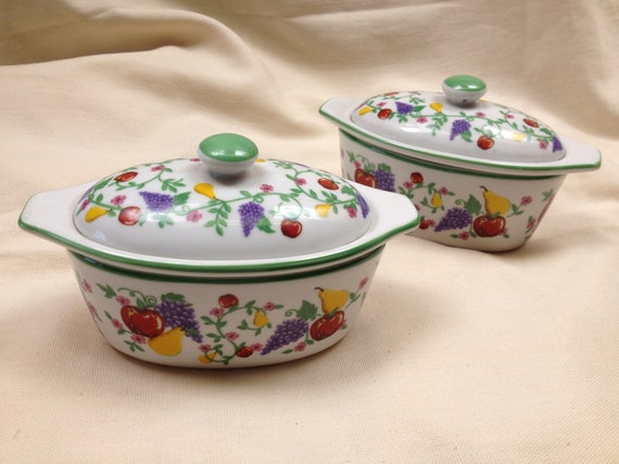 Vintage Multi color fruit Design Butter Boat from Cook