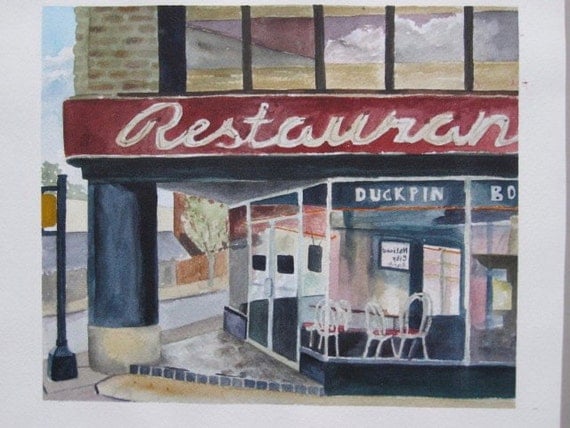 Corner Restaurant Watercolor Painting