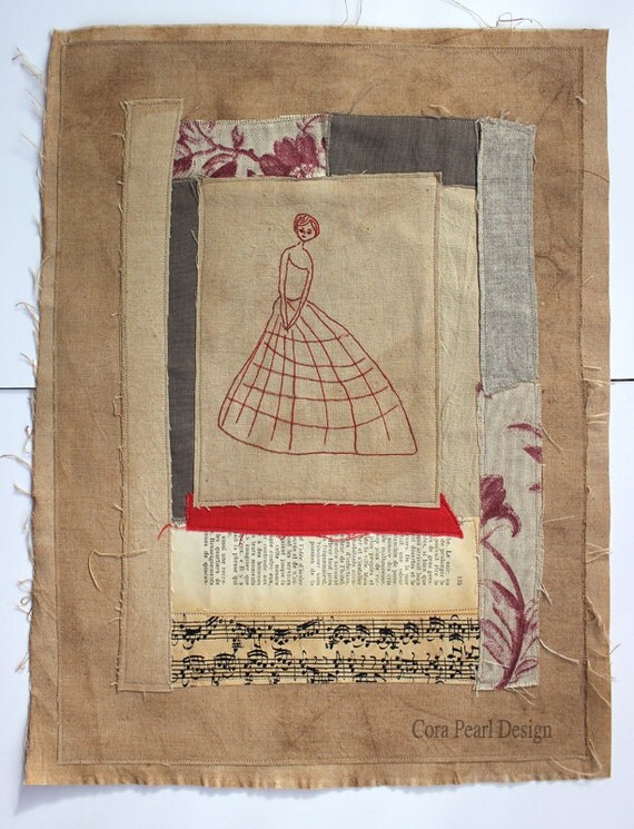 Mixed Media Hand Embroidery Fabric Art Collage Unique