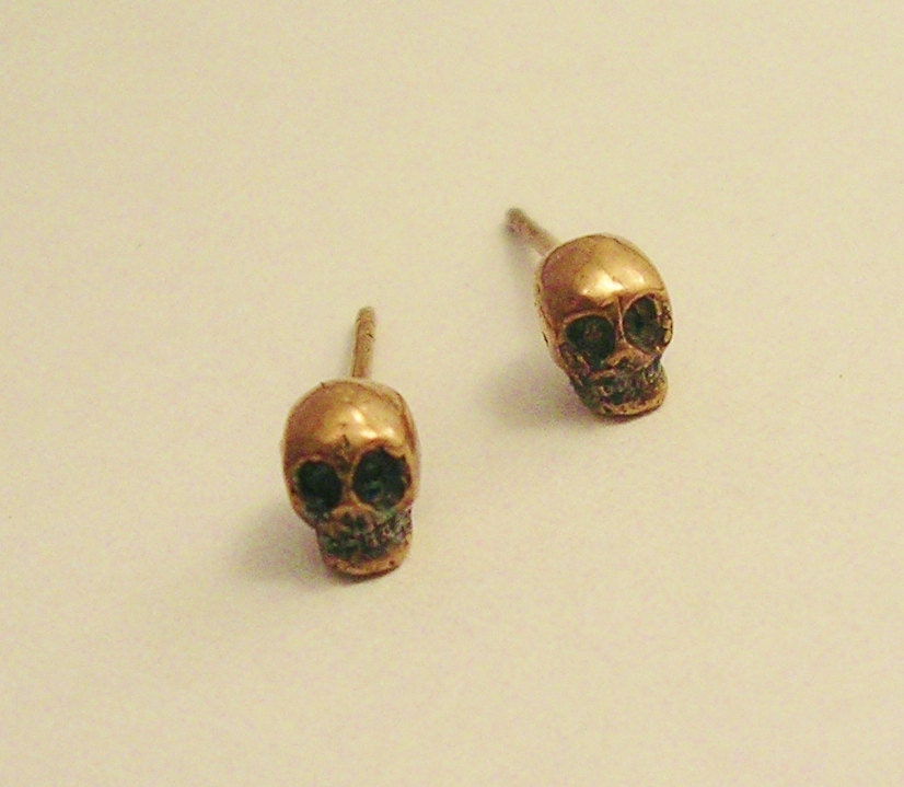 bronze skull stud earrings tiny skull post by MettleinMetal