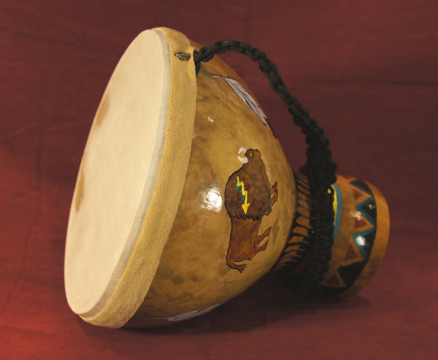 Painted Gourd Drum Native American Theme