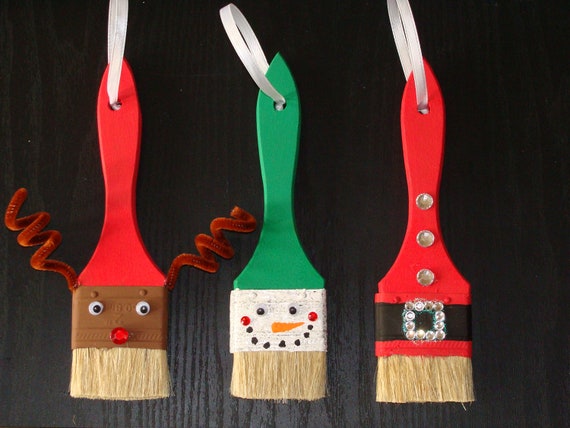Items similar to Set of 3 Handpainted Paintbrush Orniments Snowman ...