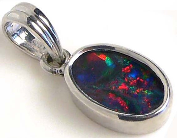 Items similar to Opal Pendant 9x6mm Australian Black Fire Opal Triplet ...