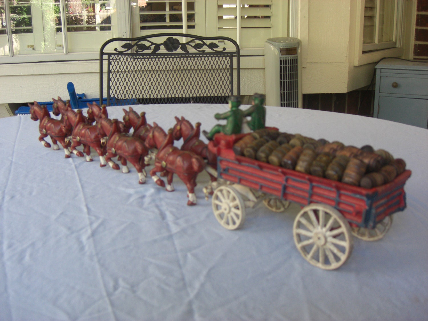 Antique Cast Iron Budweiser/Clydesdale Wagon and Horses