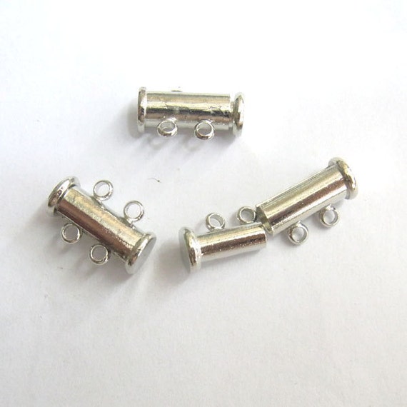 10mm Slide Lock Clasp 2 String Silver Tone 15 pieces 4033