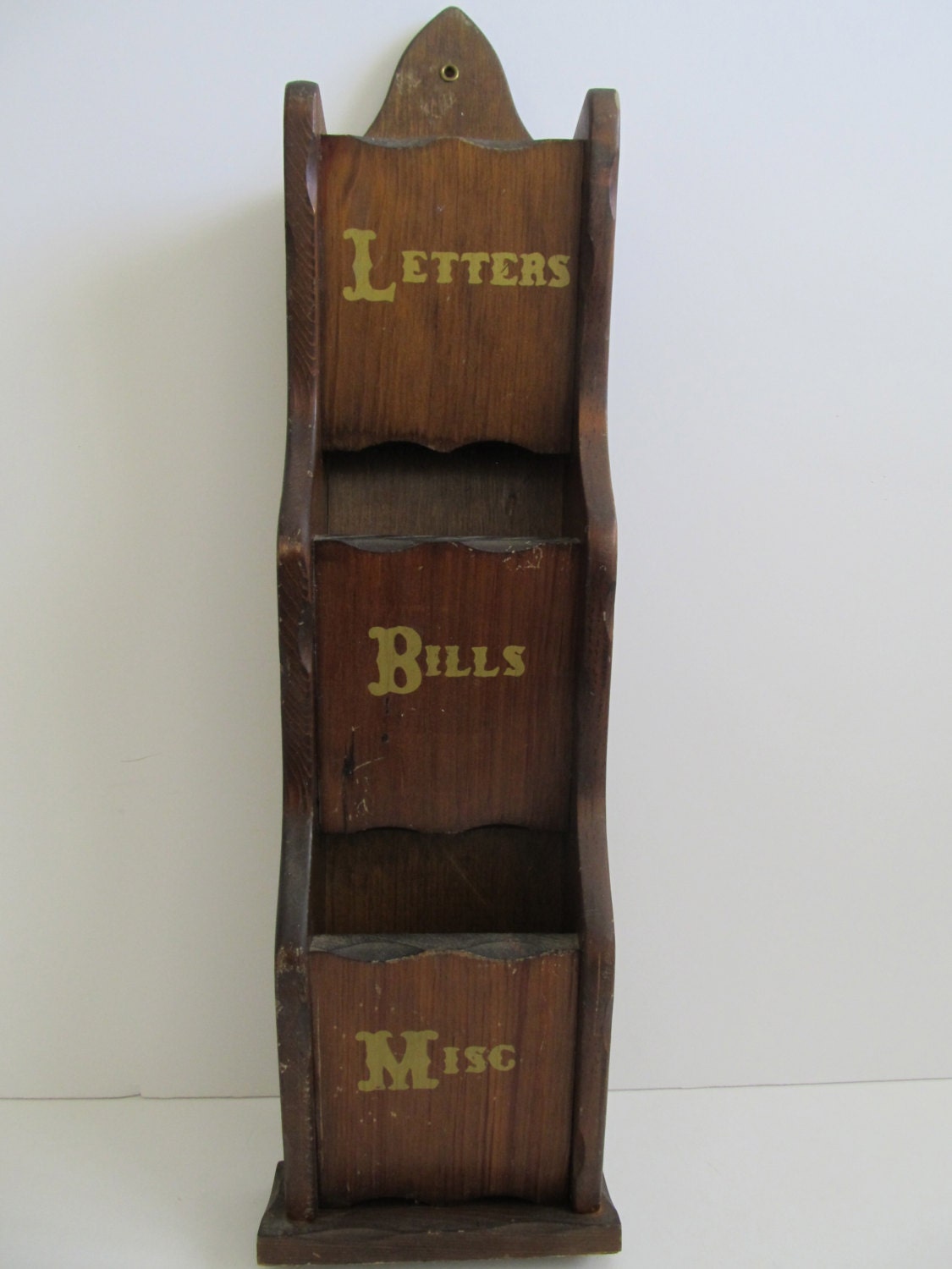Retro Wooden Letter Holder Organizer Bills Letters Misc.