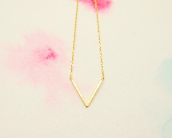 Brushed Gold Chevron V Triangle Charm Necklace by RecocoNYC