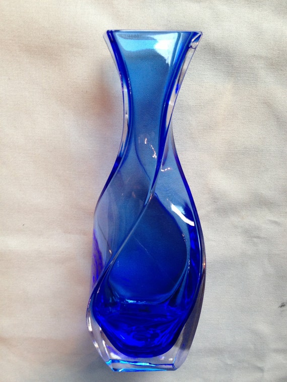 Beautiful Heavy Clear Blue Glass Vase 8.5 X 2 X by freeonsaturdays