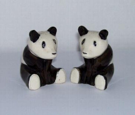 Vintage Panda Bear Salt and Pepper Shakers Japan Corks