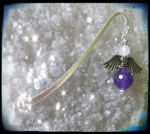 Handmade Silver Guardian Angel Bookmark with Amethyst and Opal by IreneDesign2011