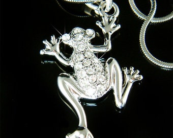 Swarovski Crystal Rhinestone Jungle Toad FROG Prince Pendant Necklace Christmas Best Friend Gift New