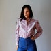 15% off CouponCode Fifteen vintage TUXEDO blouse / 1970s striped WESTERN ruffled bib snap down blouse