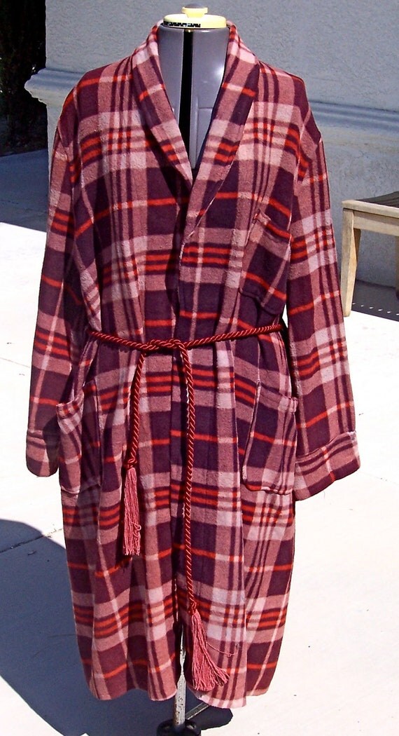 Vintage BEACON BLANKET ROBE Mid Century Plaid Sears Large