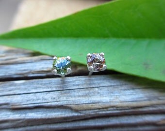 Color Shift Sapphire Earrings in Gold, Silver, Platinum with Genuine Gems, 3mm - Free Gift Wrapping