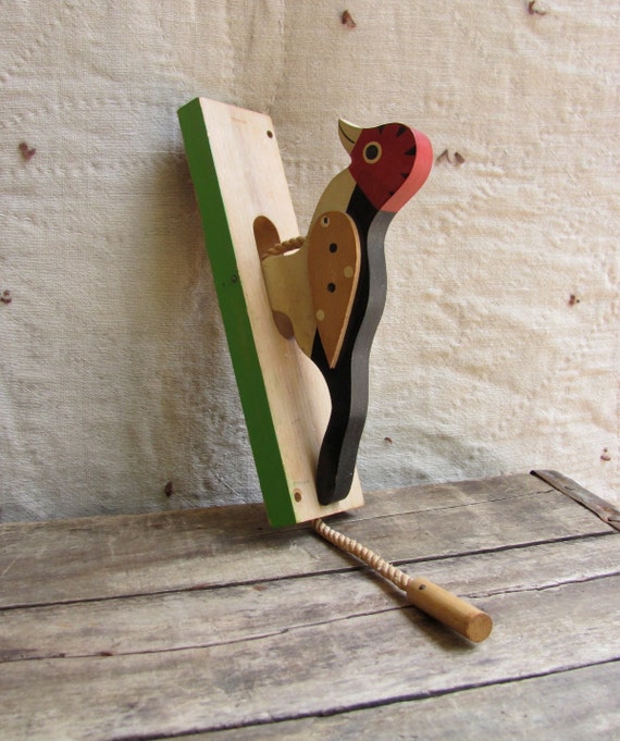 SALE // vintage c. 1960s woodpecker door knocker // painted