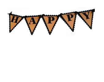 Happy Birthday Pennant Banner - Black and Kraft Brown or Your choice of colors