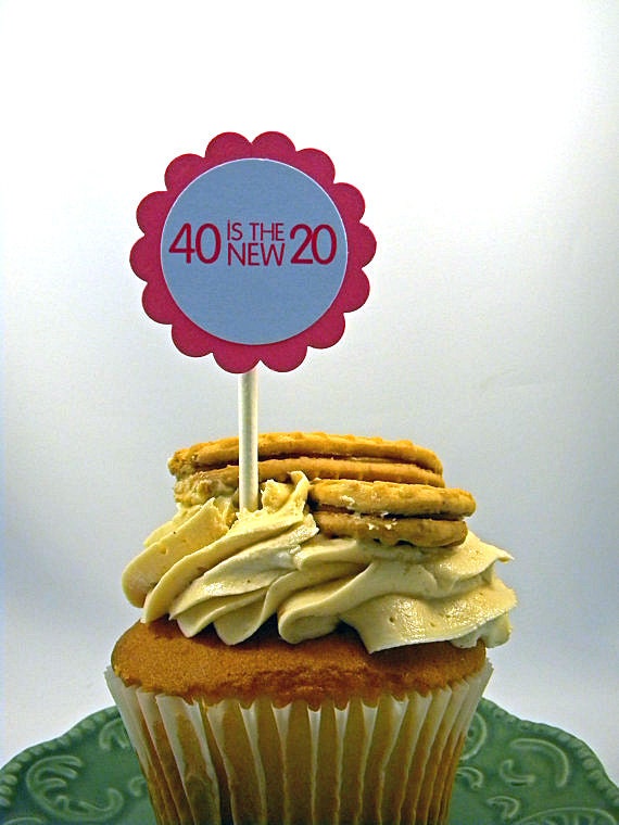 40th Birthday Cupcake Toppers - 40 is the New 20 Set of 12 by Cara's