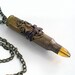 Golden Dragonfly Jewelry - Steampunk Bullet Pendant Necklace - Extra Long Chain