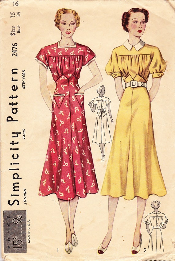 Vintage 1930's Women's Dress Pattern Simplicity 2476