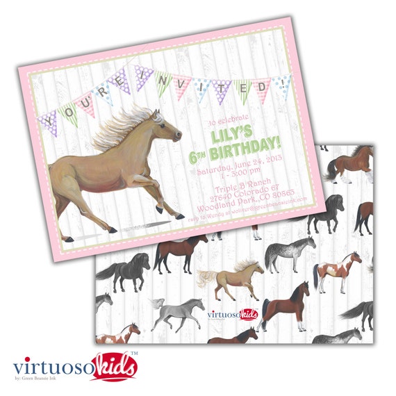 Girl's HORSE PONY PALOMINO Equestrian Lover Printable Birthday Party Invitation Realistic Customizable Pastels Printing Available Il_570xn