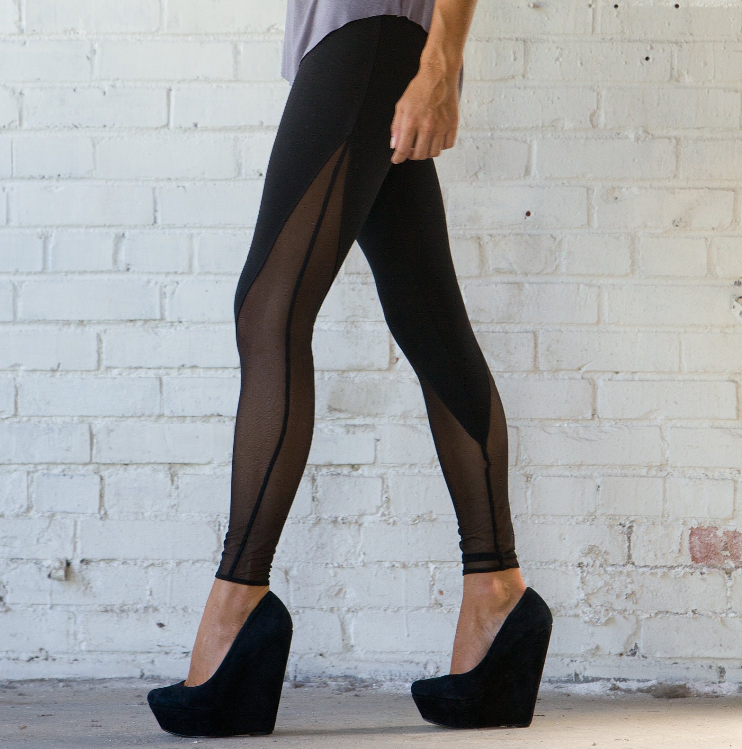 Mesh VPanel High Waisted Leggings Hand Made