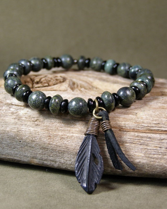 Bracelet for Men Mens Beaded Bracelet Green Stone Bracelet