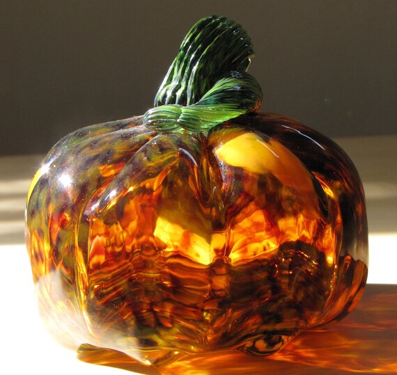 Hand Blown Glass Spotted Amber Pumpkin SALE by NBGlass on Etsy