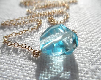 Swiss blue topaz necklace - gold necklace - swiss blue topaz nugget - K A T E 162