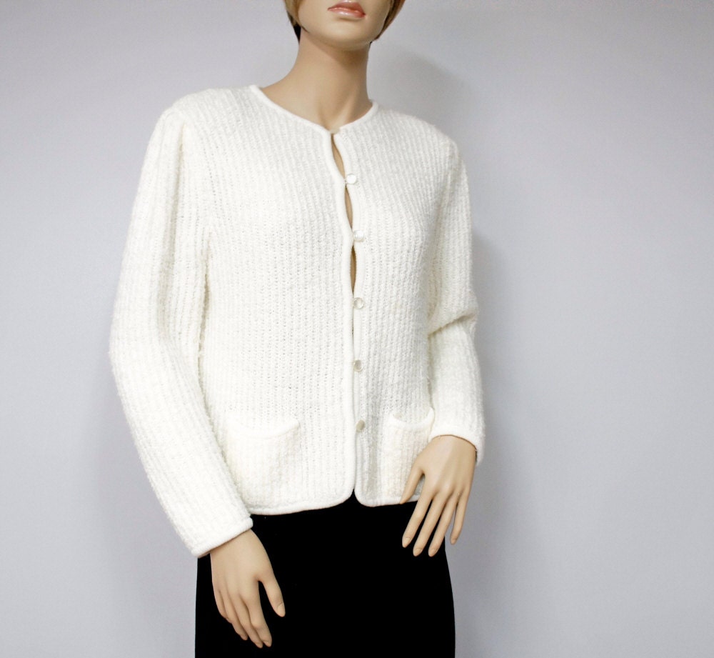 Cardigan Vintage White Sweater Cardigan Button Down Sweater