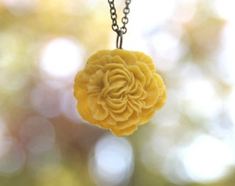 Mustard Yellow Peony Flower Necklace // Bridesmaid Gifts // Bridesmaid Necklaces // Country Wedding