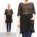 80s Shirt - Black Oversized Holey Sheer Top - Slouchy Goth Cover Up - 1980s Oversized Crochet Top - OS S M L