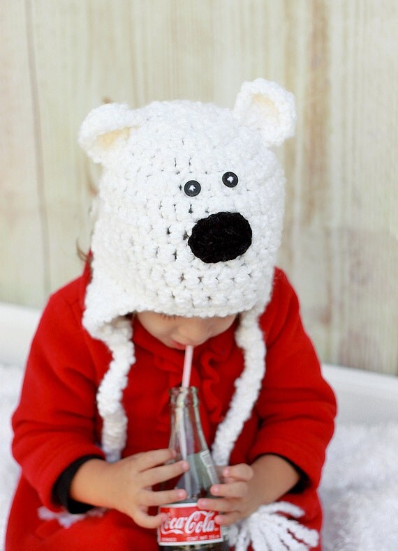 Items similar to Polar Bear Crochet Animal Hat Toddler Newborn