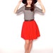 SALE - Red Cotton Skirt, Flared Womens Skirt Aline French Nautical Skirt with Shirring Blue, Knee Length - JULIETTE