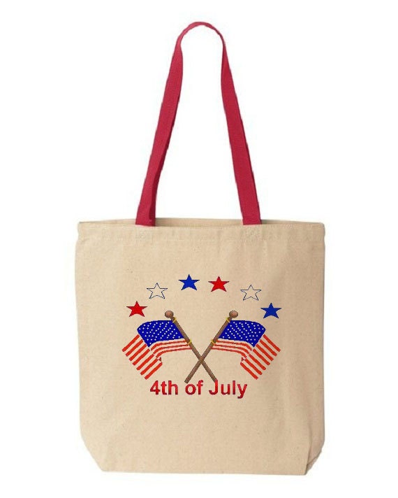 4th of July Tote Bag - Cotton Canvas Tote Bag - Gift Bags - Red