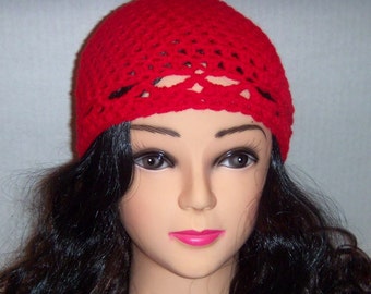 Red Crochet Beanie, Red Winter Hat