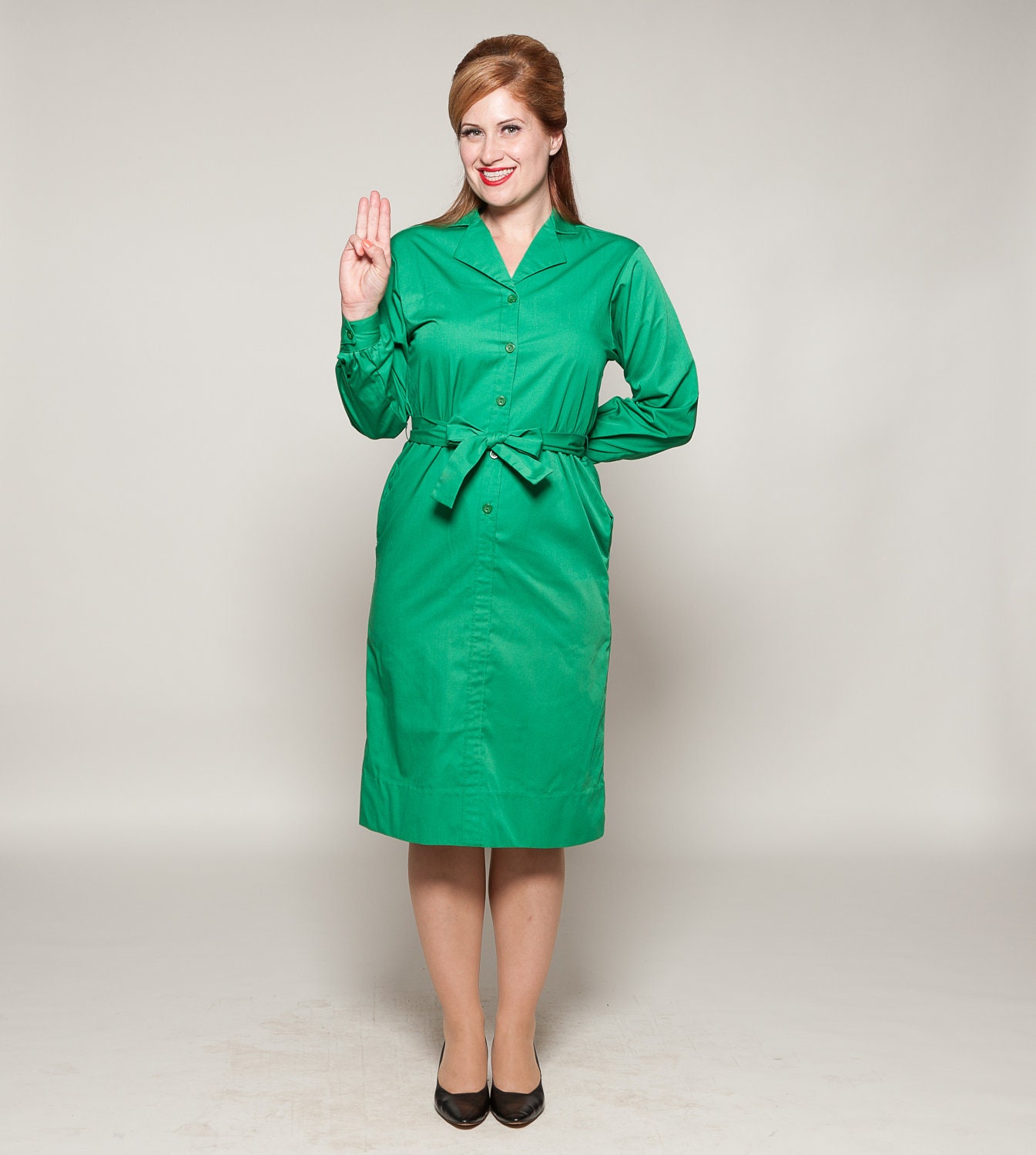 Vintage 1980s Green Dress Girl Scout Leader Uniform Bill