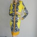 Vintage 60s 70s Designer Mr. Dino Regal Yellow & Black Print Jersey Knit Slinky Dress