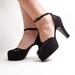 Vintage 1940s Platform Shoes - 40s Peep Toe Shoes - Caged Black Suede