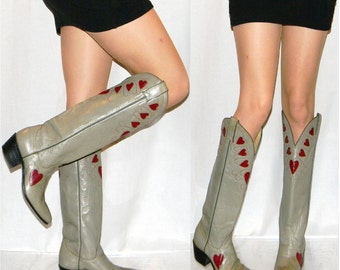 vintage 80s Justin heart cowgirl boots womens 5.5 heart cut outs inlay NOS