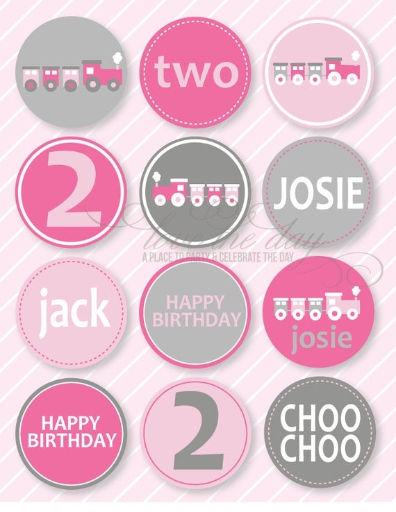 Pink Train Party PRINTABLE Cupcake Toppers from Love The Day Il_570xn