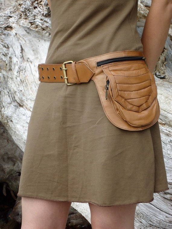 Leather Utility Belt Hip Belt Bag with Pockets Festival Belt
