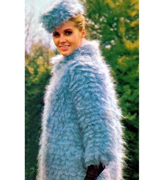 Vintage Vogue Knitting Pattern 1960s Mod Fake Fur Coat and Hat Digital Download PDF