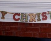 Merry Christmas Banner READY To SHiP PHOTO PRoP Vintage Letter Banner Red Green Tan Gold photo prop stripe tartan paisley Il_170x135