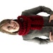 Cranberry Red Chunky Knit Cowl Scarf with Large Brown Button