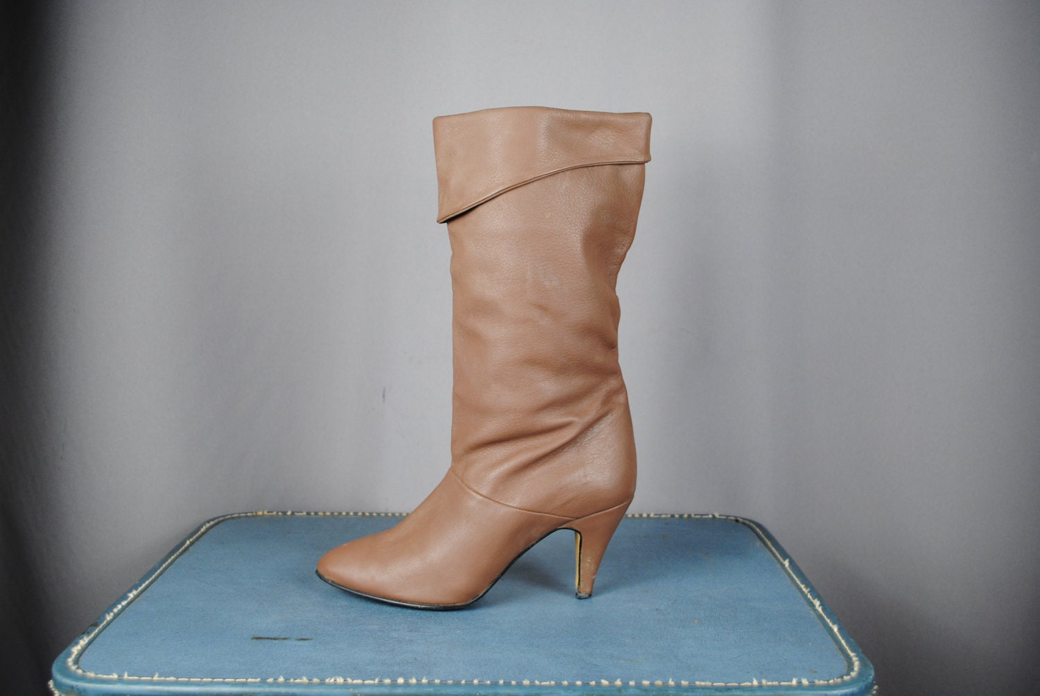 Soft Brown Leather KITTEN HEEL Boots. Women's Size by LaPouleNoire