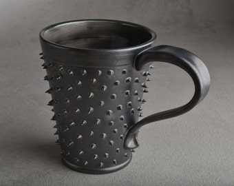 Spiky Mug Made To Order Black and Clear Black Dangerously Spiky Coffee Mug by Symmetrical Pottery