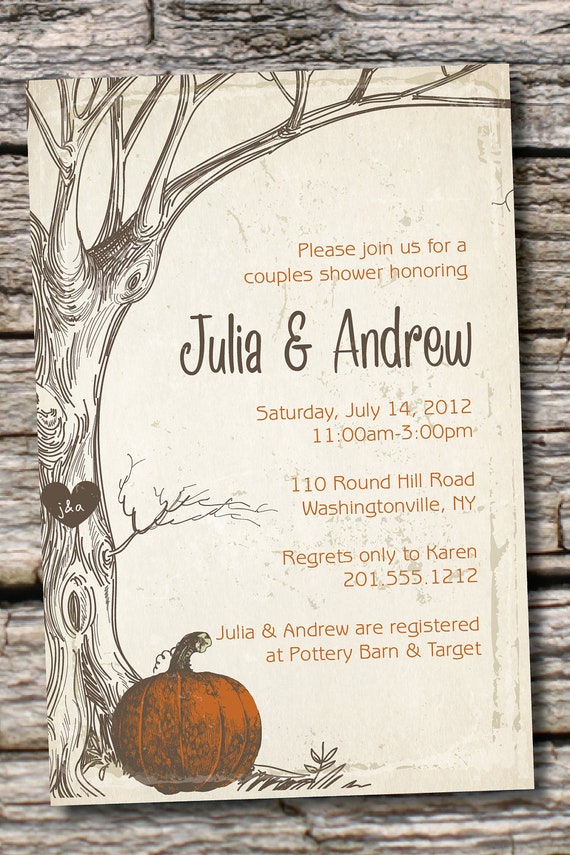 VINTAGE TREE Pumpkin Initials Couples Shower Bridal Shower Invitation - You Print, DIY, Digital File Il_570xn