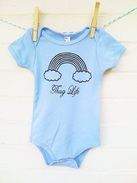 Funny Screen Print Baby Onesie- Thug Life Rainbow - Blue